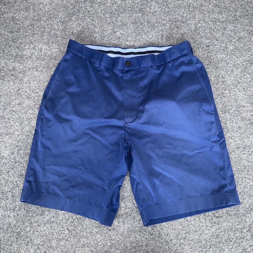 Brooks Brothers Mens 31 Blue Chino Shorts Stretch Lightweight Golf Flat Front